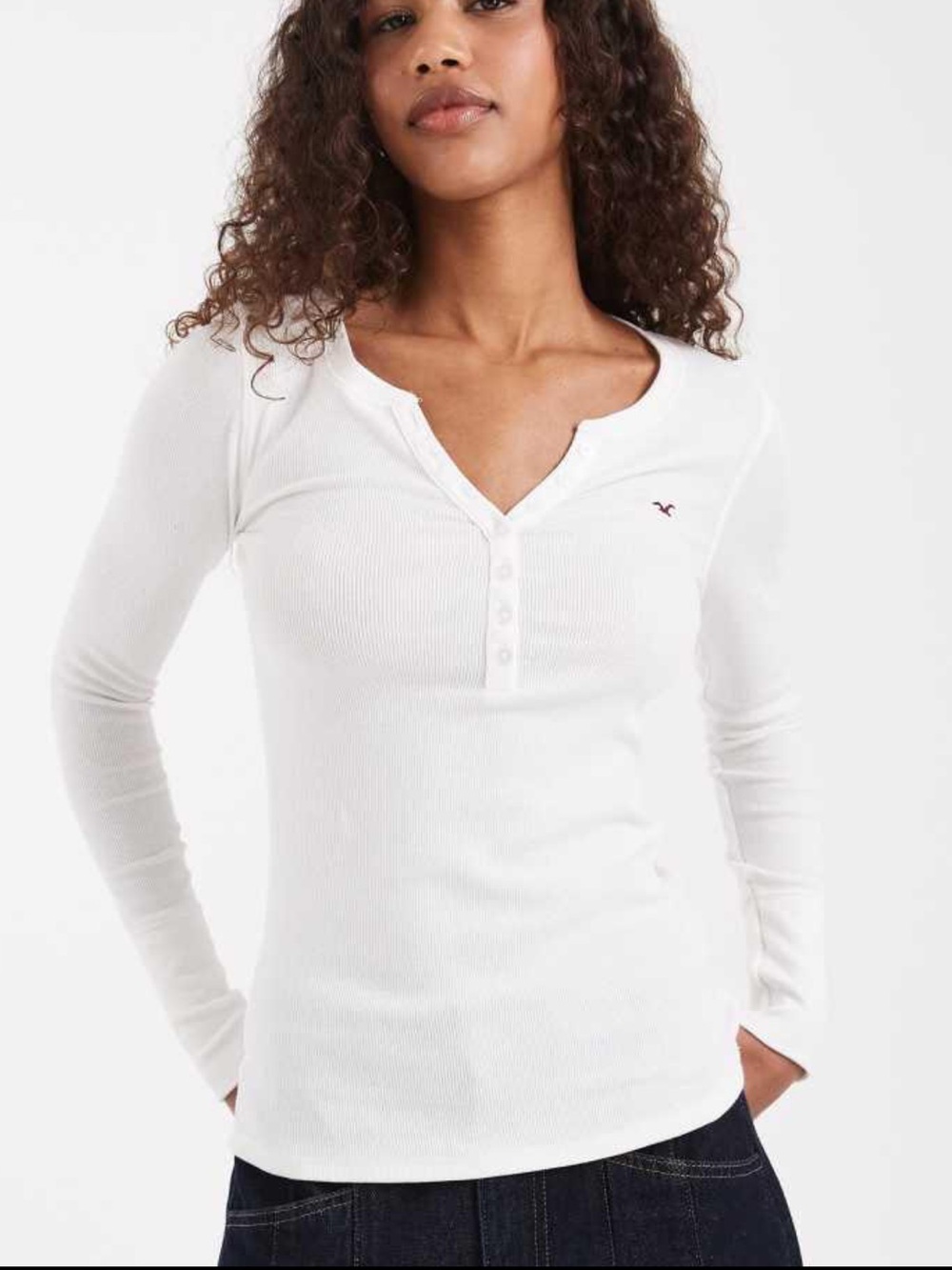 Hollister Long Sleeve Icon Henley in PINK